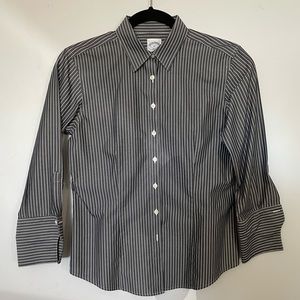Brooks Brothers 346 Fitted Grey Striped 3/4 Sleeve Non-Iron Shirt - Size 4P
